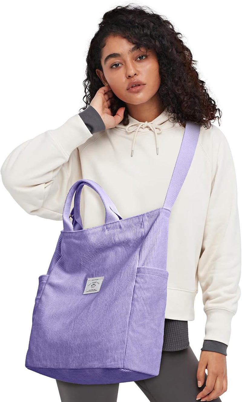 KALIDI Corduroy Tote Bag, Large Messenger Bag Shoulder Hobo Anti Splash Crossbody Zipper Bag Casual Work Shopping Women - Image 2